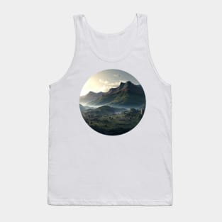 Beautiful mountain landscape in the fog Tank Top